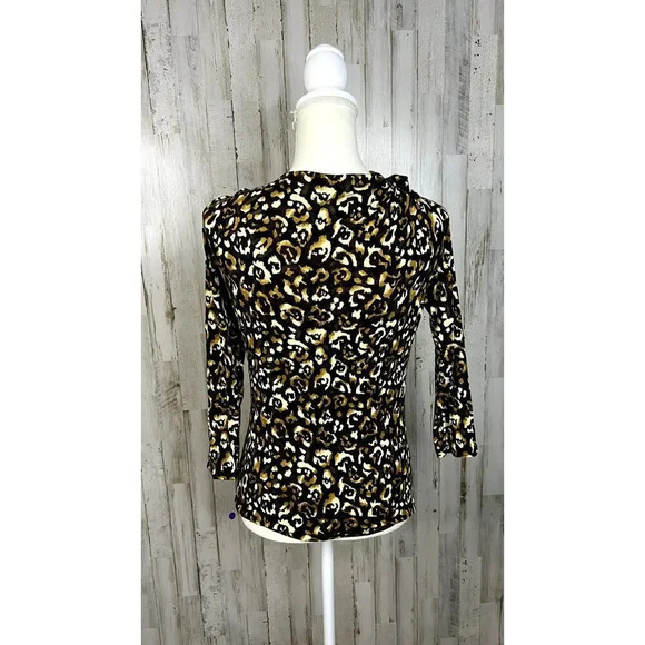 Micheal Kors Women's Small‎ Leopard Print Faux Wrap Long Sleeve V-Neck Blouse - Picture 4 of 5